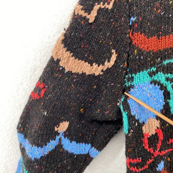 WARM & WONDERFUL Cardigan S Wool Hand Knit Speckled Button Up Black VTG England - Picture 10 of 16